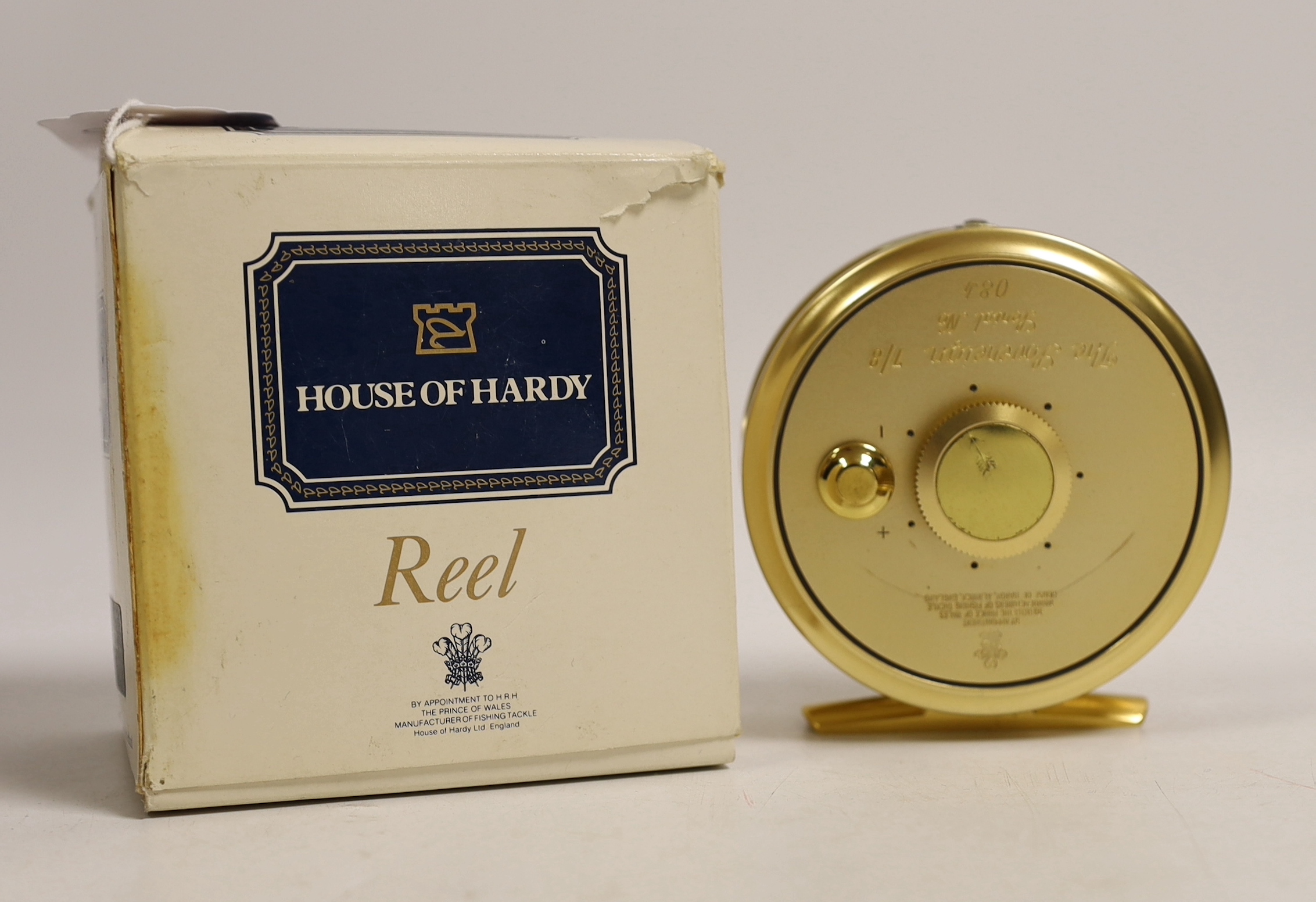 A House of Hardy Sovereign 7/8 centre pin fly reel Serial Number 084 with sheepskin lined soft case